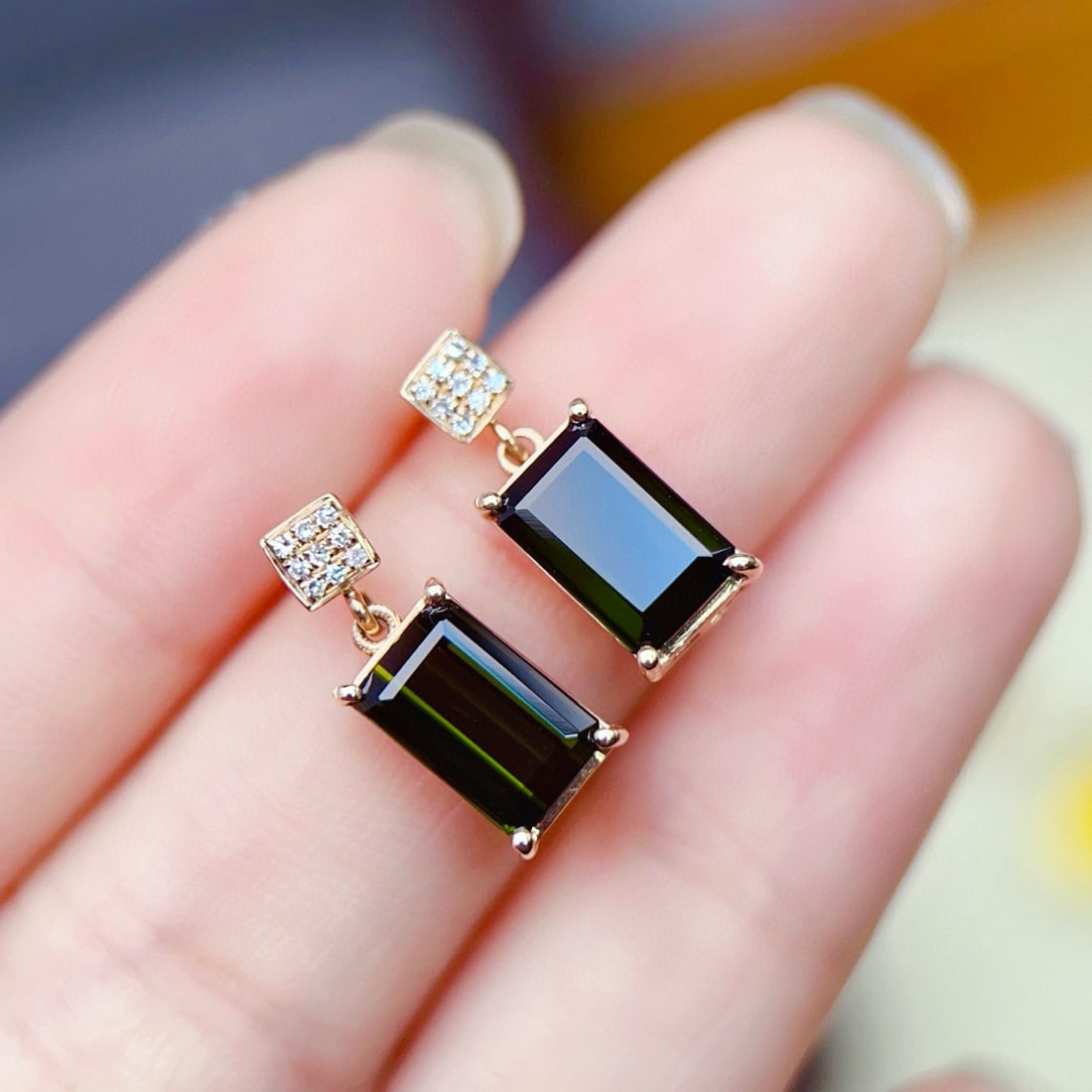 14k Gold 3.10 Ctw Natural Tourmaline & Diamond Earrings - 2