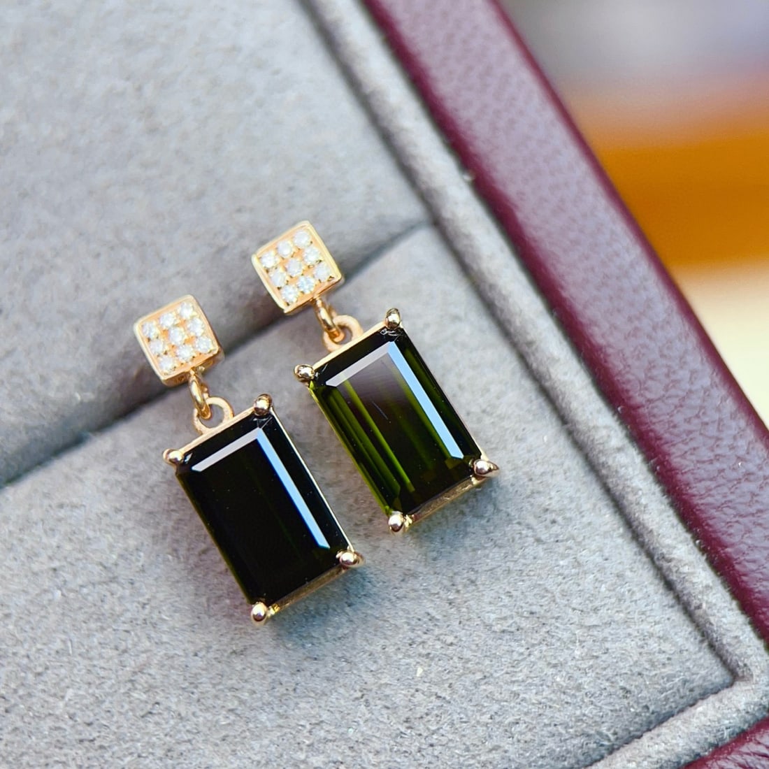 14k Gold 3.10 Ctw Natural Tourmaline & Diamond Earrings - 3