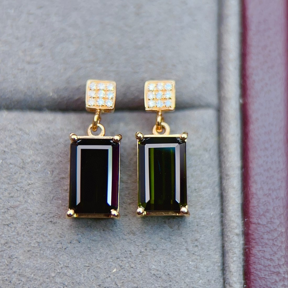14k Gold 3.10 Ctw Natural Tourmaline & Diamond Earrings - 4
