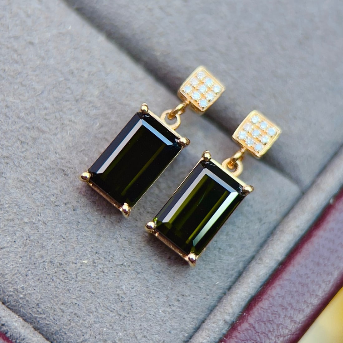 14k Gold 3.10 Ctw Natural Tourmaline & Diamond Earrings - 5