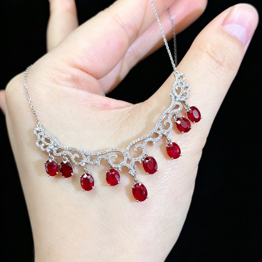 14k Gold 5.07 Ctw Natural Ruby & Diamond Necklace - 2