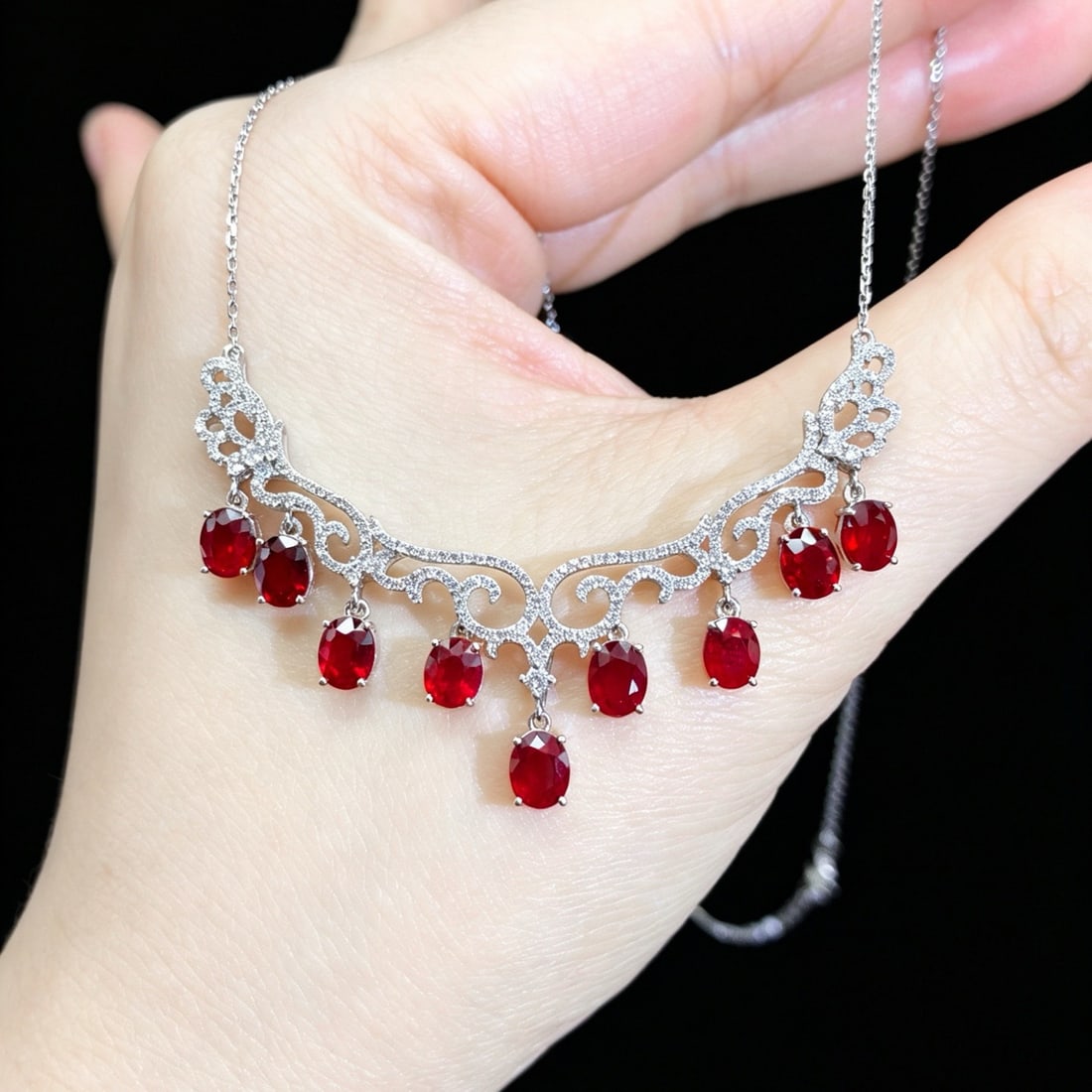 14k Gold 5.07 Ctw Natural Ruby & Diamond Necklace - 3