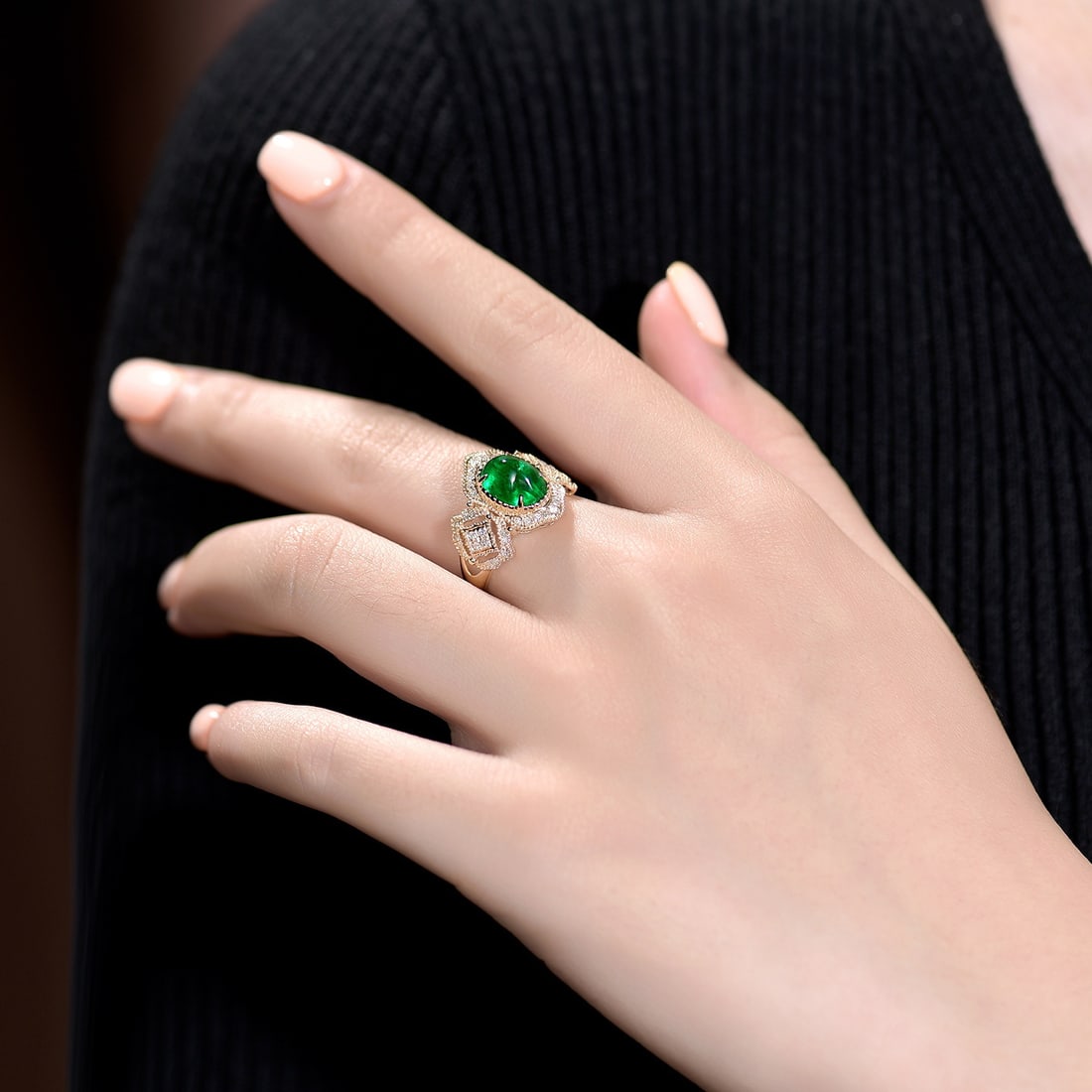 14k Gold 2.97 Ctw Vivid Green Natural Emerald & Diamond Ring - 2