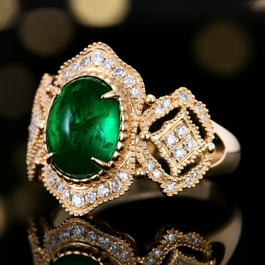 14k Gold 2.97 Ctw Vivid Green Natural Emerald & Diamond Ring - 4