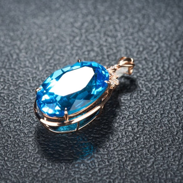 14k Gold 20.32 Ct Natural Topaz & Diamond Pendant( Without Chain ) - 6