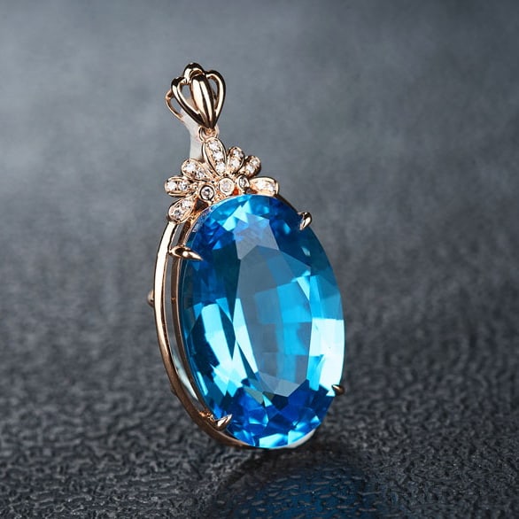 14k Gold 20.32 Ct Natural Topaz & Diamond Pendant( Without Chain ) - 7