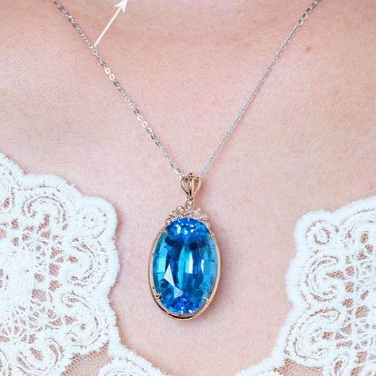 14k Gold 20.32 Ct Natural Topaz & Diamond Pendant( Without Chain ) - 9