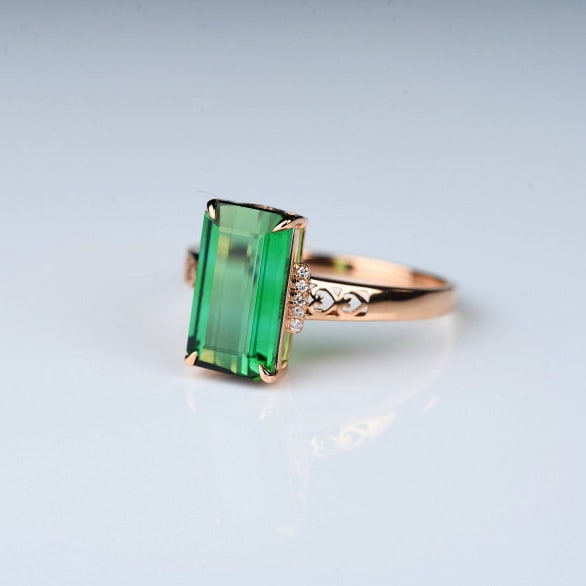 14k Gold 3.0 Ct Natural Tourmaline & Diamond Ring - 2