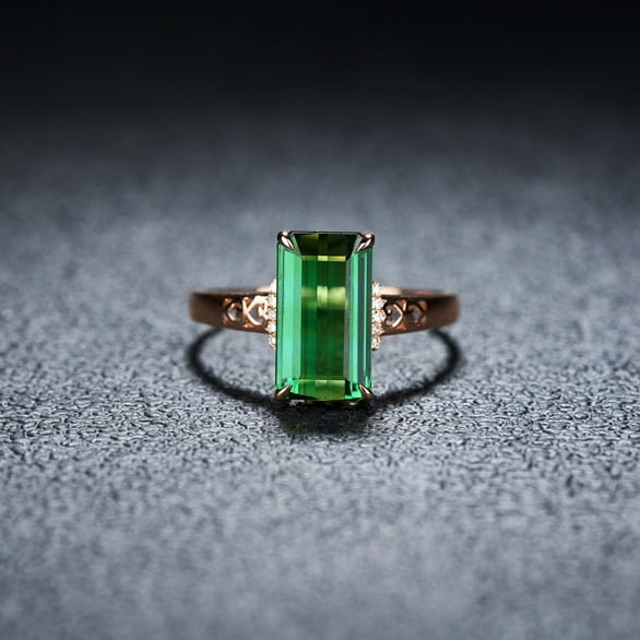 14k Gold 3.0 Ct Natural Tourmaline & Diamond Ring - 4