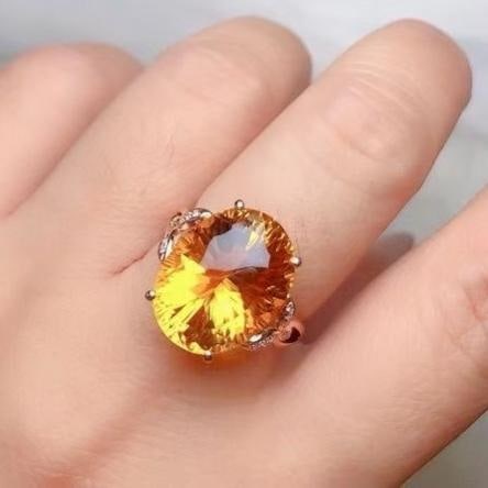 14k Gold 9.70 Ct Natural Citrine & Diamond Ring - 2