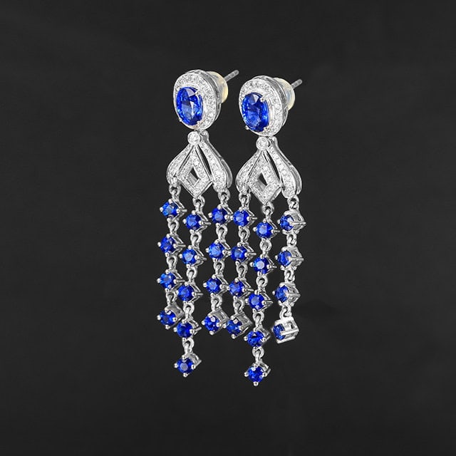 14k Gold 4.45 Ctw Natural Sapphire & Diamond Earrings: Ref:231191032 // gold content:14k gold // main gemstone:sapphire // shape:multiple // carat weight:4. 1ct // color:blue // treatment:natural // // adjacent gemstone 2 : diamond // number of