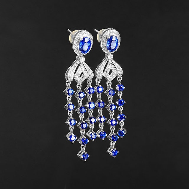 14k Gold 4.45 Ctw Natural Sapphire & Diamond Earrings - 2