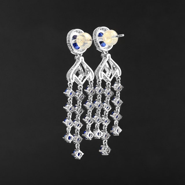 14k Gold 4.45 Ctw Natural Sapphire & Diamond Earrings - 3