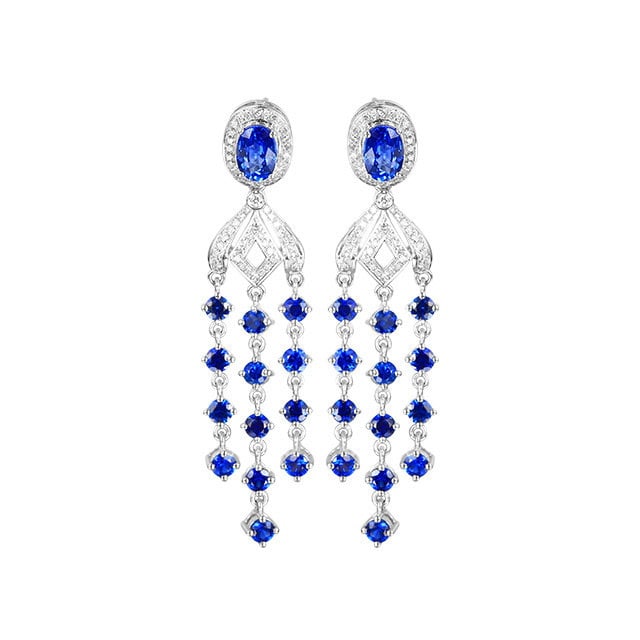 14k Gold 4.45 Ctw Natural Sapphire & Diamond Earrings - 4