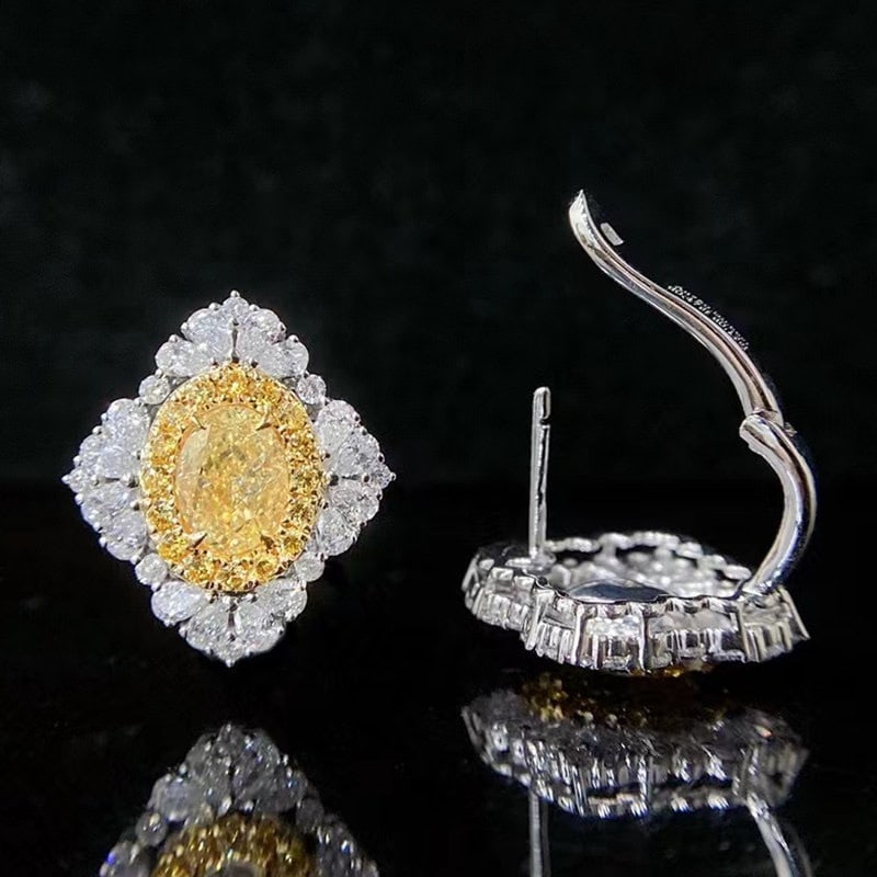 14k Gold 2.2 Ctw Natural Yellow Diamond & Diamond Earrings - 2