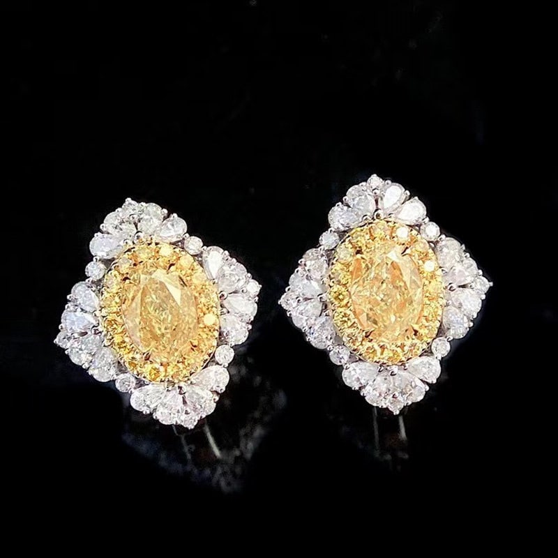 14k Gold 2.2 Ctw Natural Yellow Diamond & Diamond Earrings - 4