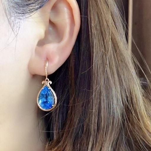 14k Gold 13.88 Ct Natural Topaz & Diamond Earrings - 4