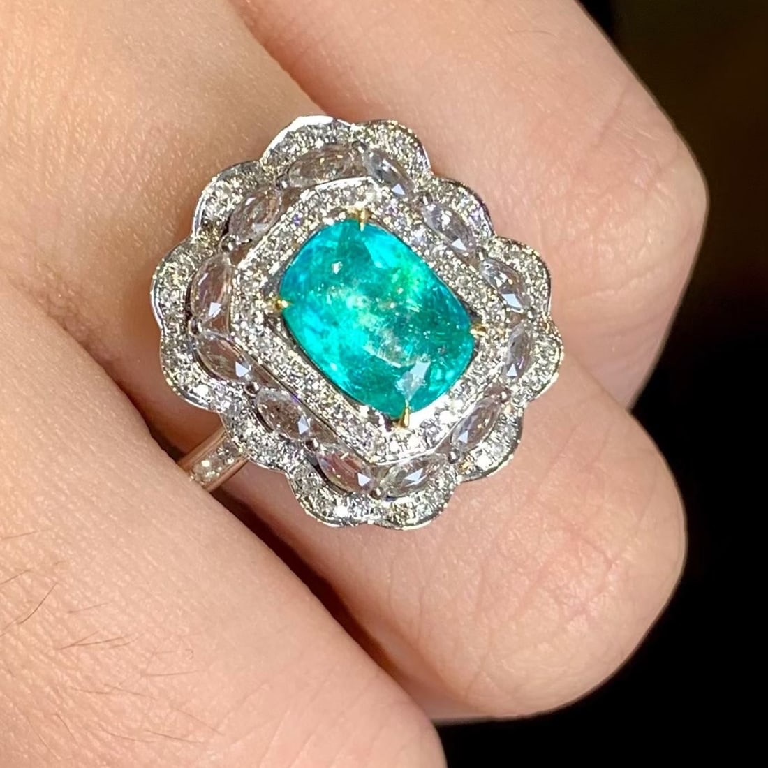 14k Gold 1.5 Ct Natural Paraiba Tourmaline & Diamond & Sapphire Ring - 5