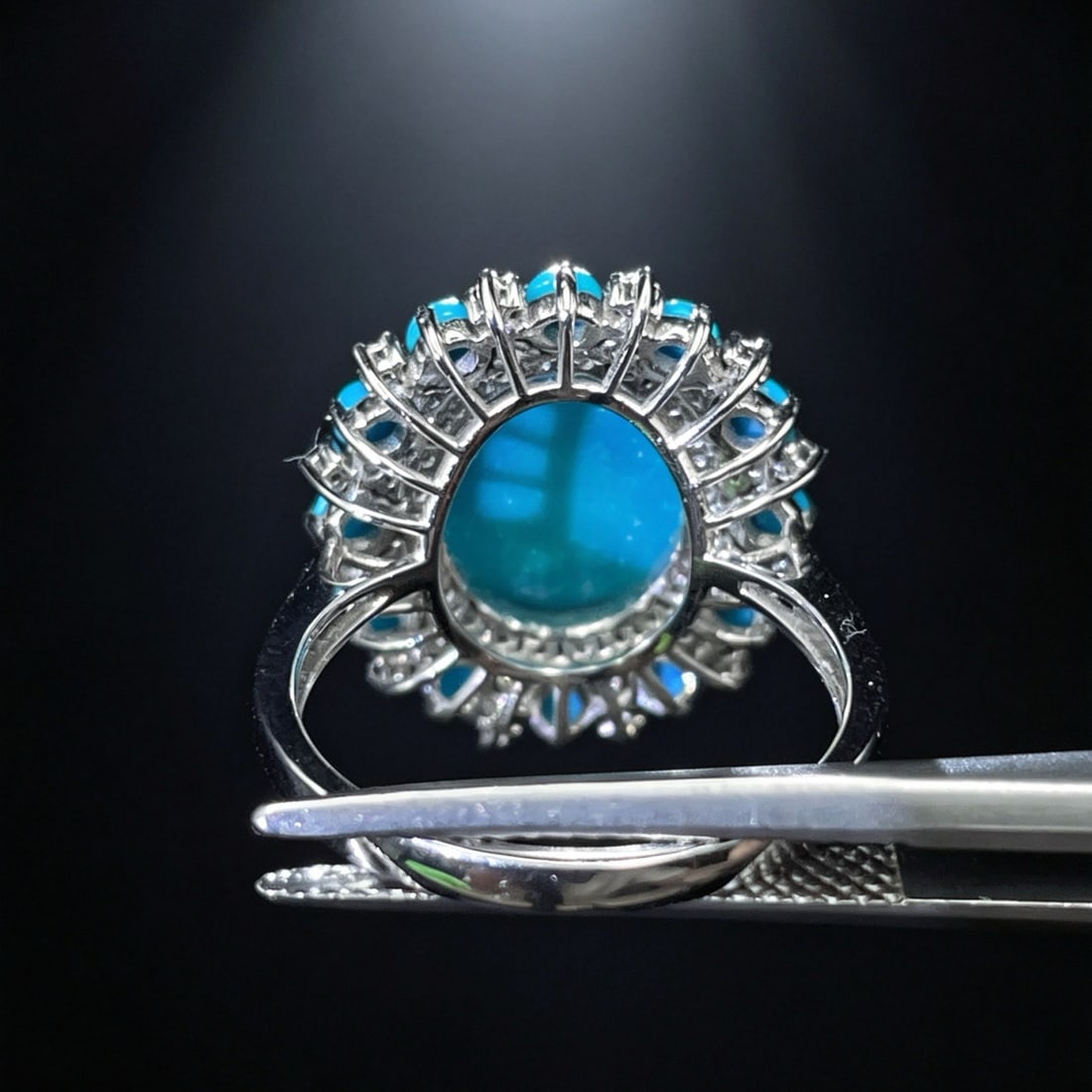14k Gold 3.95 Ctw Natural Blue Turquoise & Diamond Ring - 5