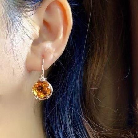 14k Gold 10.35 Ct Natural Citrine & Diamond Earrings - 3
