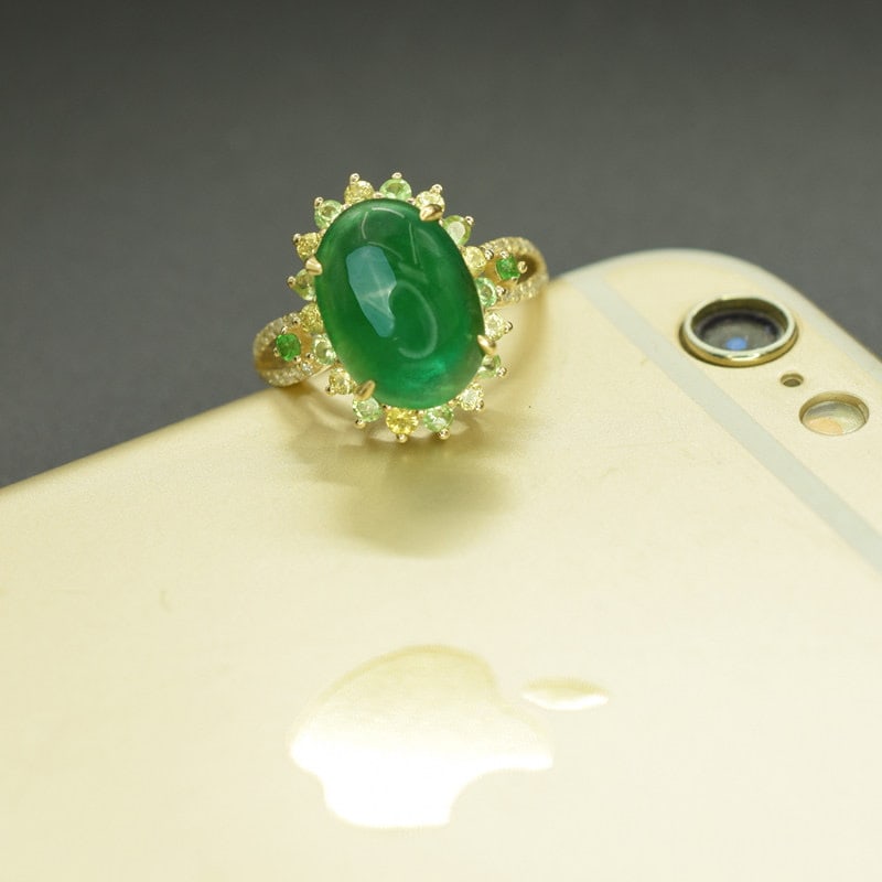 14k Gold 5.24 Ctw Natural Emerald & Tsavorite Ring - 5