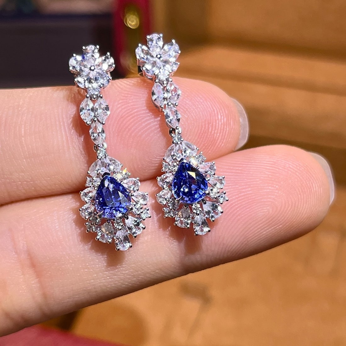 14k Gold 1.72 Ctw Natural Sapphire & Diamond Earrings - 3