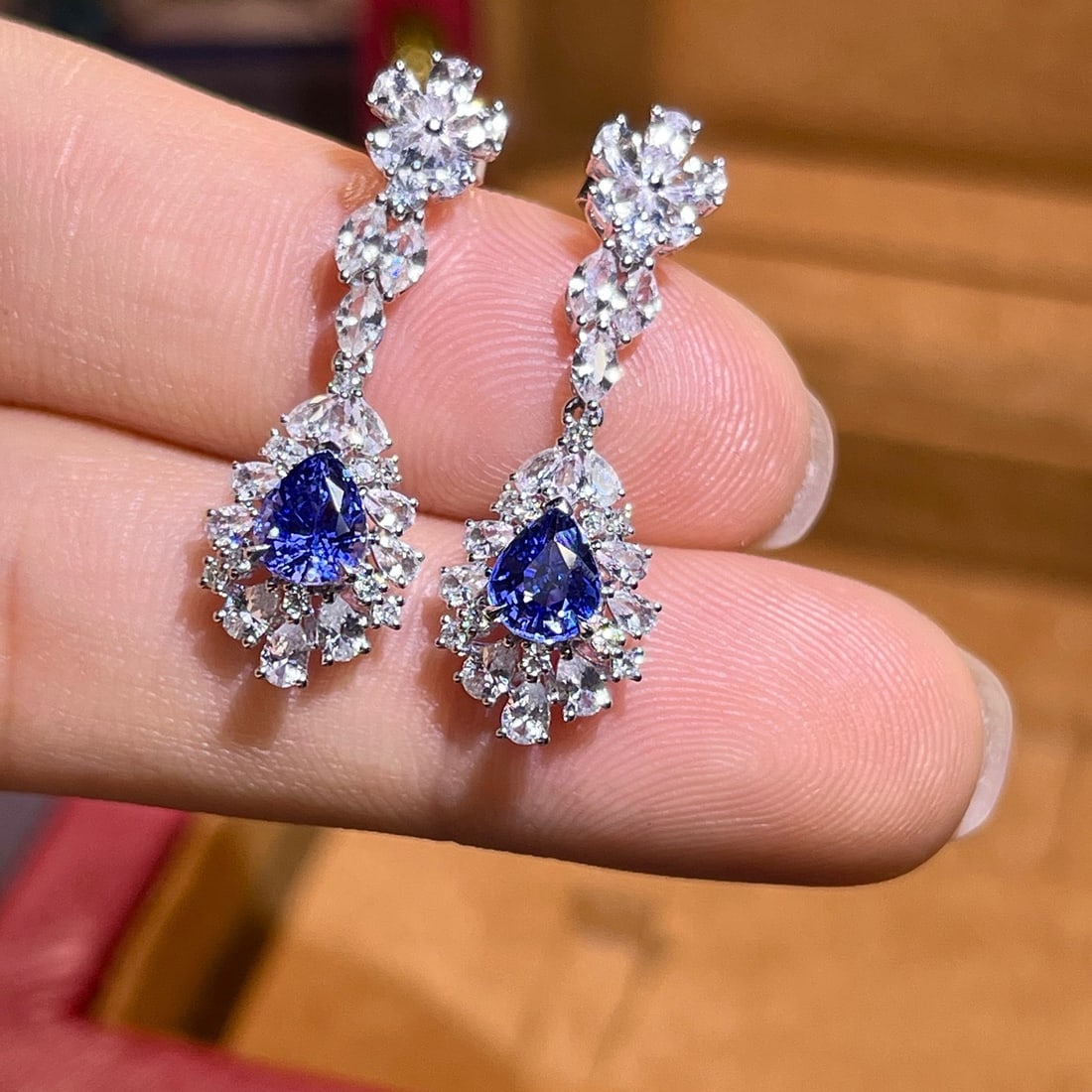 14k Gold 1.72 Ctw Natural Sapphire & Diamond Earrings - 4