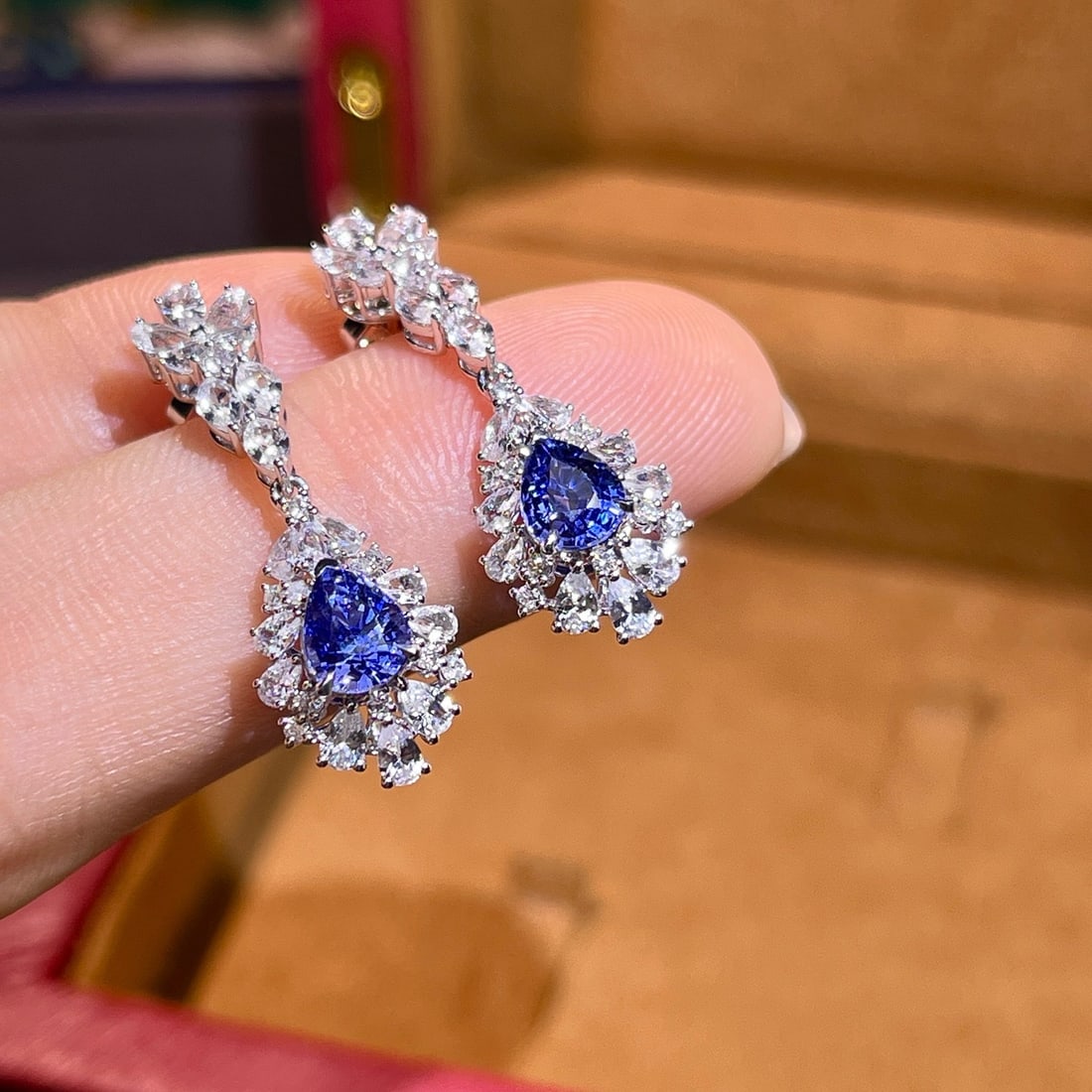 14k Gold 1.72 Ctw Natural Sapphire & Diamond Earrings - 5