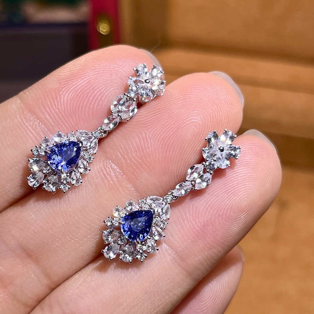 14k Gold 1.72 Ctw Natural Sapphire & Diamond Earrings - 6