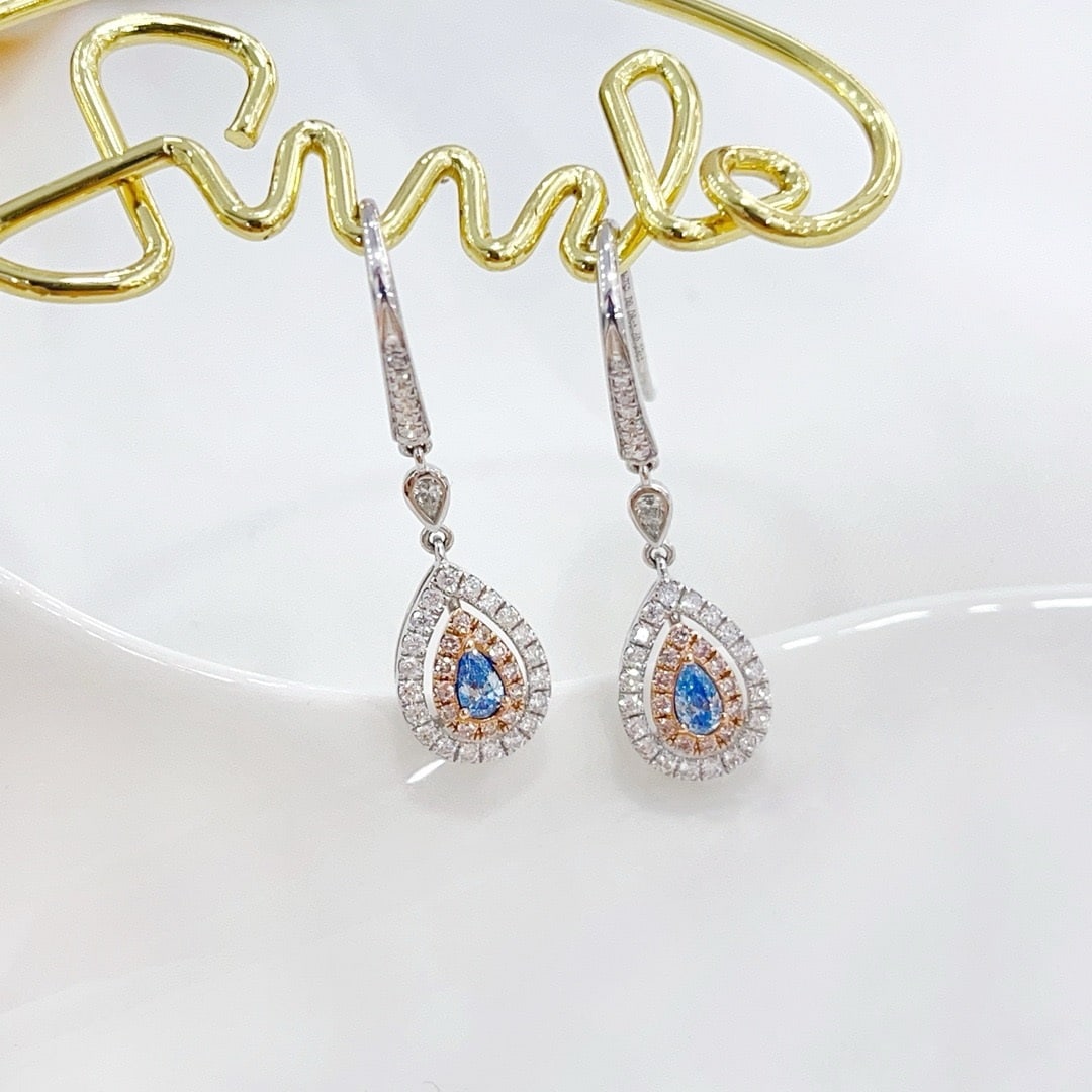 14k Gold 0.62 Ctw Natural Blue Diamond & Diamond Earrings - 3