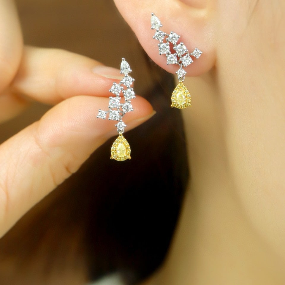 14k Gold 1.42 Ctw Natural Yellow Diamond & Diamond Earrings - 4