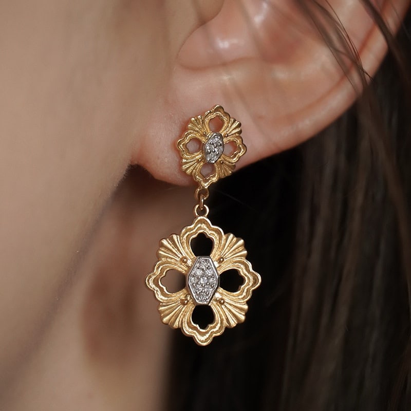 14k Gold 0.15 Ct Natural H Diamond Earrings - 2