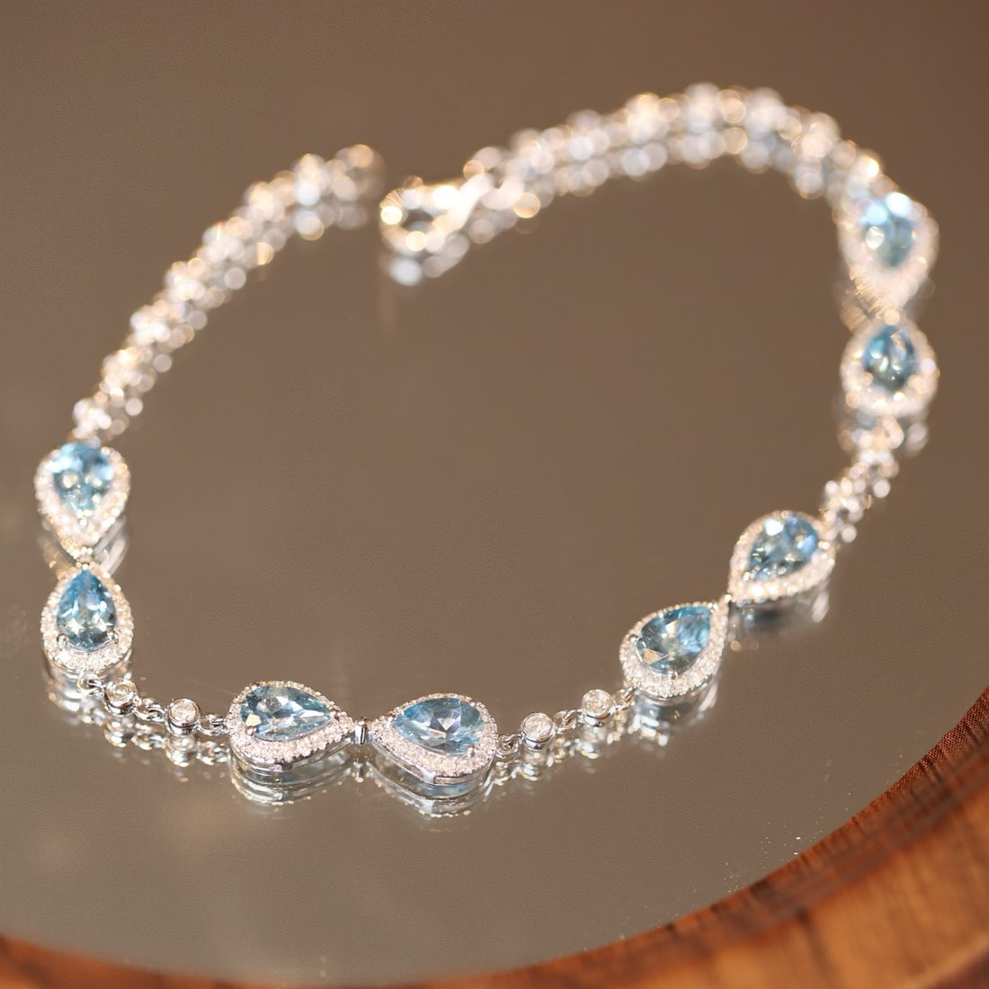 14k Gold 4.08 Ctw Natural Aquamarine & Diamond Bracelet - 2