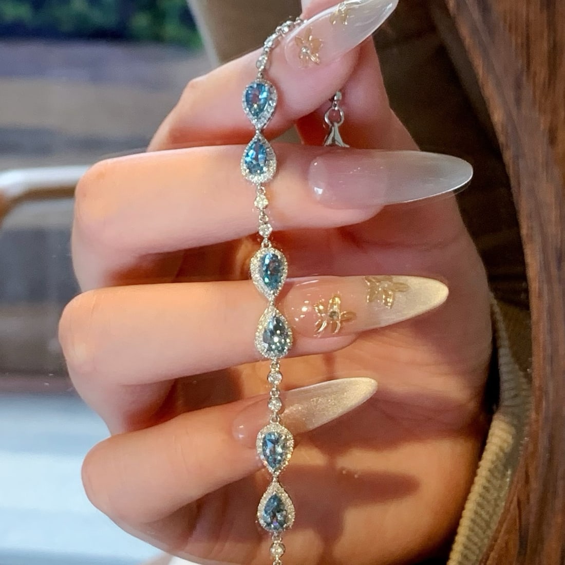 14k Gold 4.08 Ctw Natural Aquamarine & Diamond Bracelet - 5