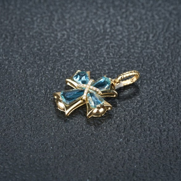 14k Gold 1.76 Ct Natural Aquamarine & Diamond Pendant( Without Chain ) - 7