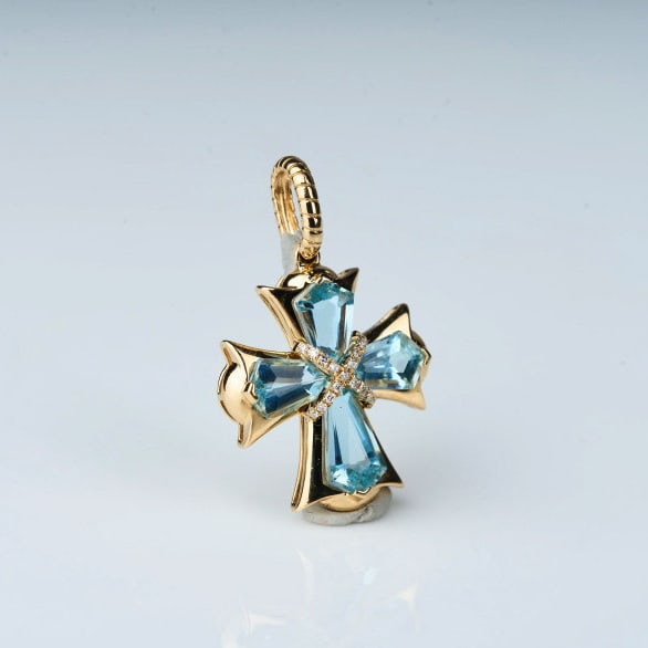 14k Gold 1.76 Ct Natural Aquamarine & Diamond Pendant( Without Chain ) - 8