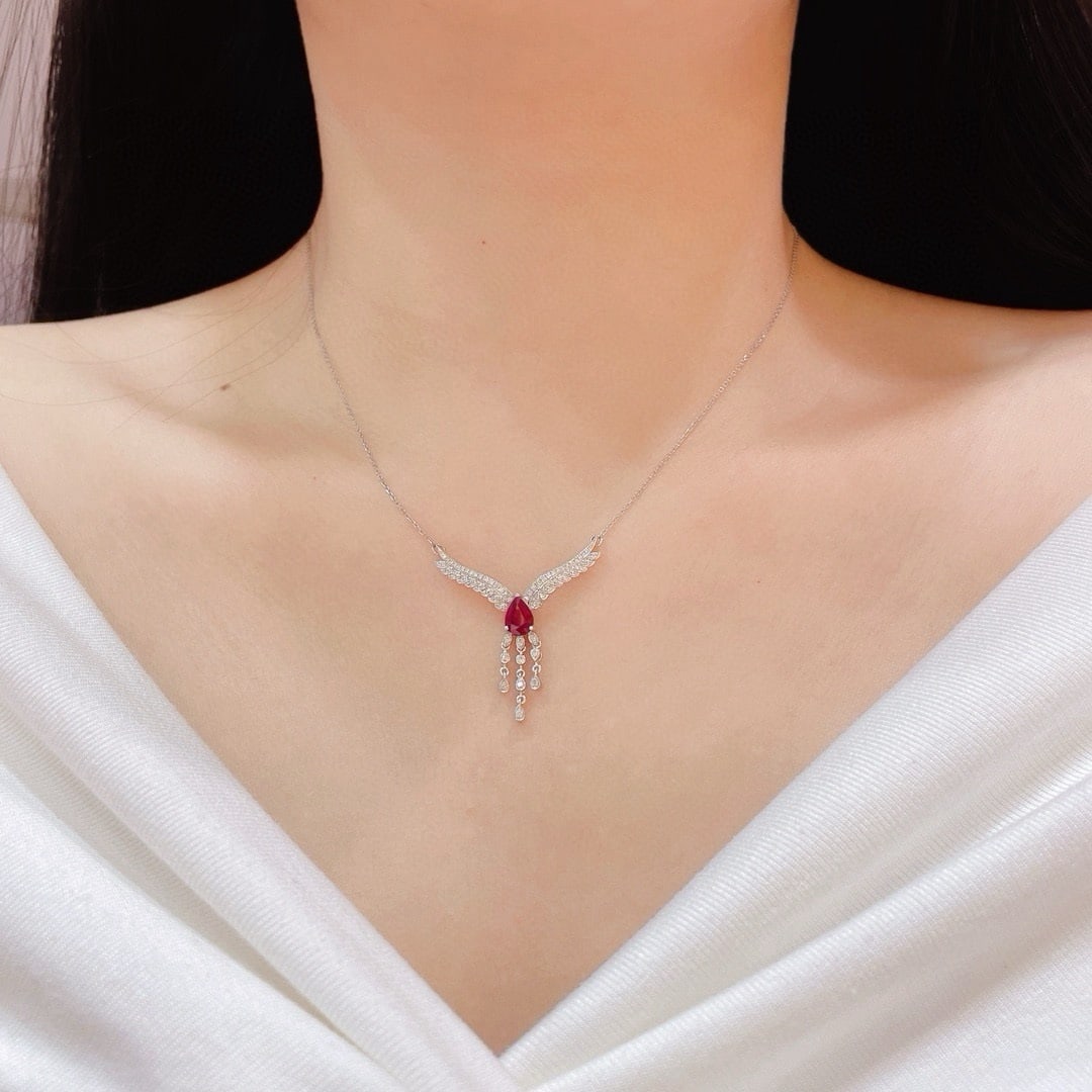 14k Gold 1.23 Ctw Vivid Red Natural Ruby & Diamond Necklace - 3