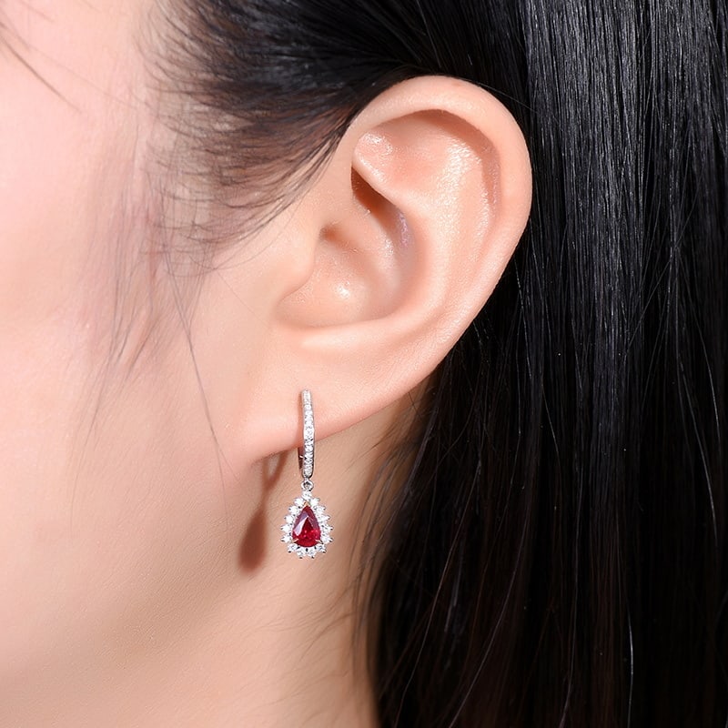 14k Gold 1.32 Ctw Natural Ruby & Diamond Earrings - 2