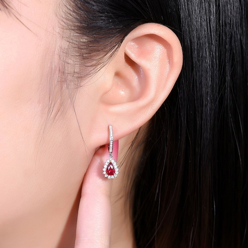 14k Gold 1.32 Ctw Natural Ruby & Diamond Earrings - 3