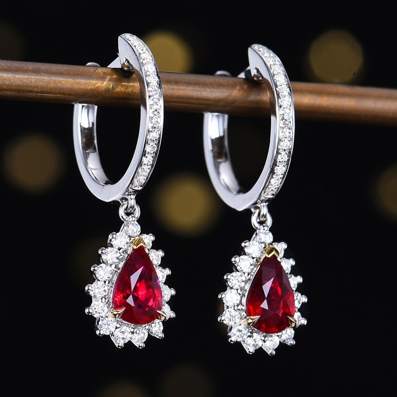 14k Gold 1.32 Ctw Natural Ruby & Diamond Earrings - 6