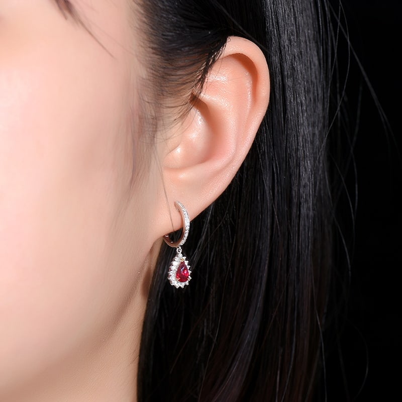 14k Gold 1.32 Ctw Natural Ruby & Diamond Earrings - 7