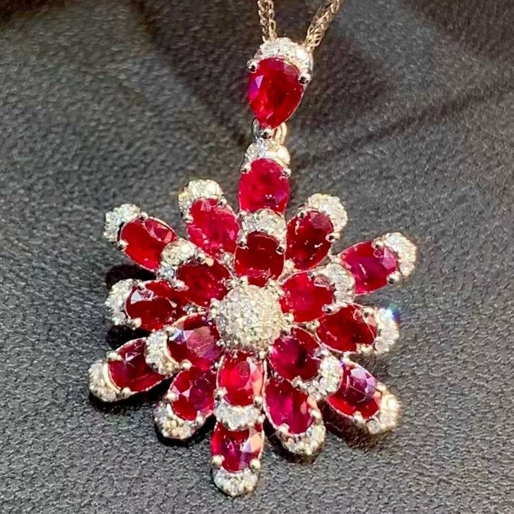 14k Gold 2.8 Ct Natural Ruby & Diamond Pendant( Without Chain ): Ref:231191132 // gold content:14k gold // main gemstone:ruby // shape:multiple // carat weight:2. 8ct // color:red // treatment:natural // // adjacent gemstone 2 : diamond // shape:round // clarity