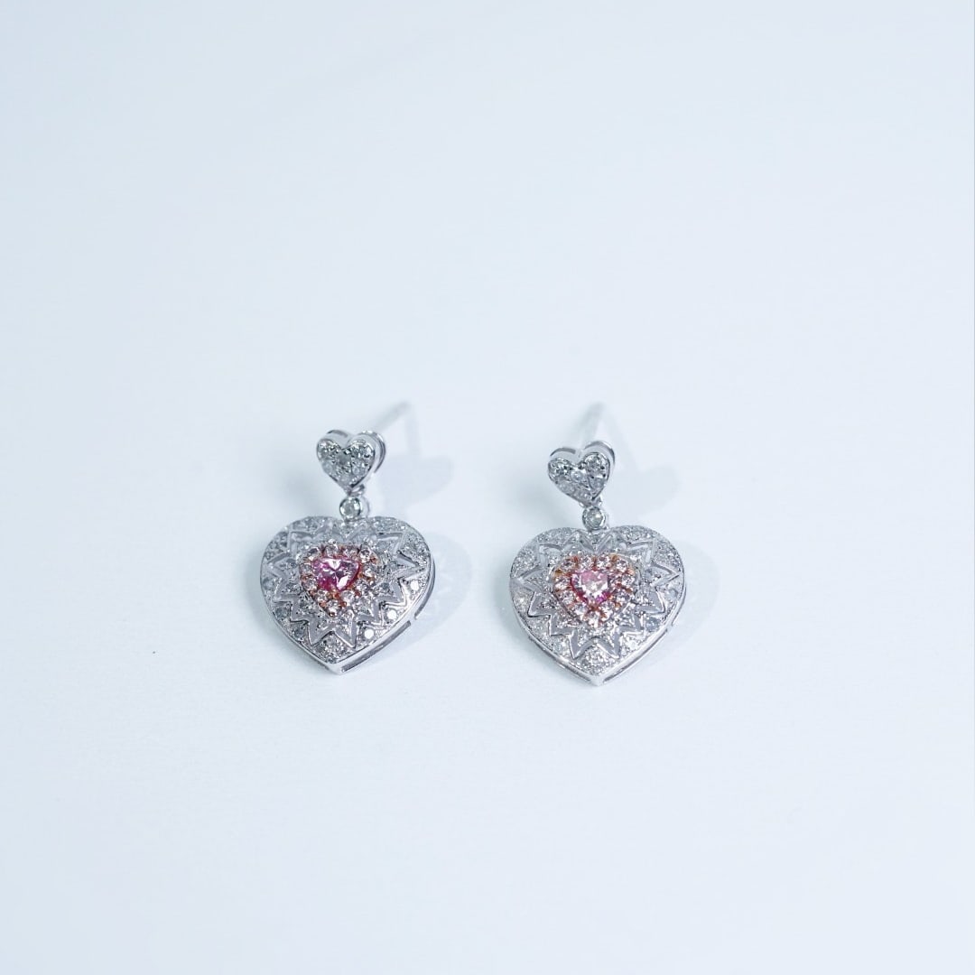 14k Gold 0.80 Ctw Natural Pink Diamond & Diamond Earrings - 5
