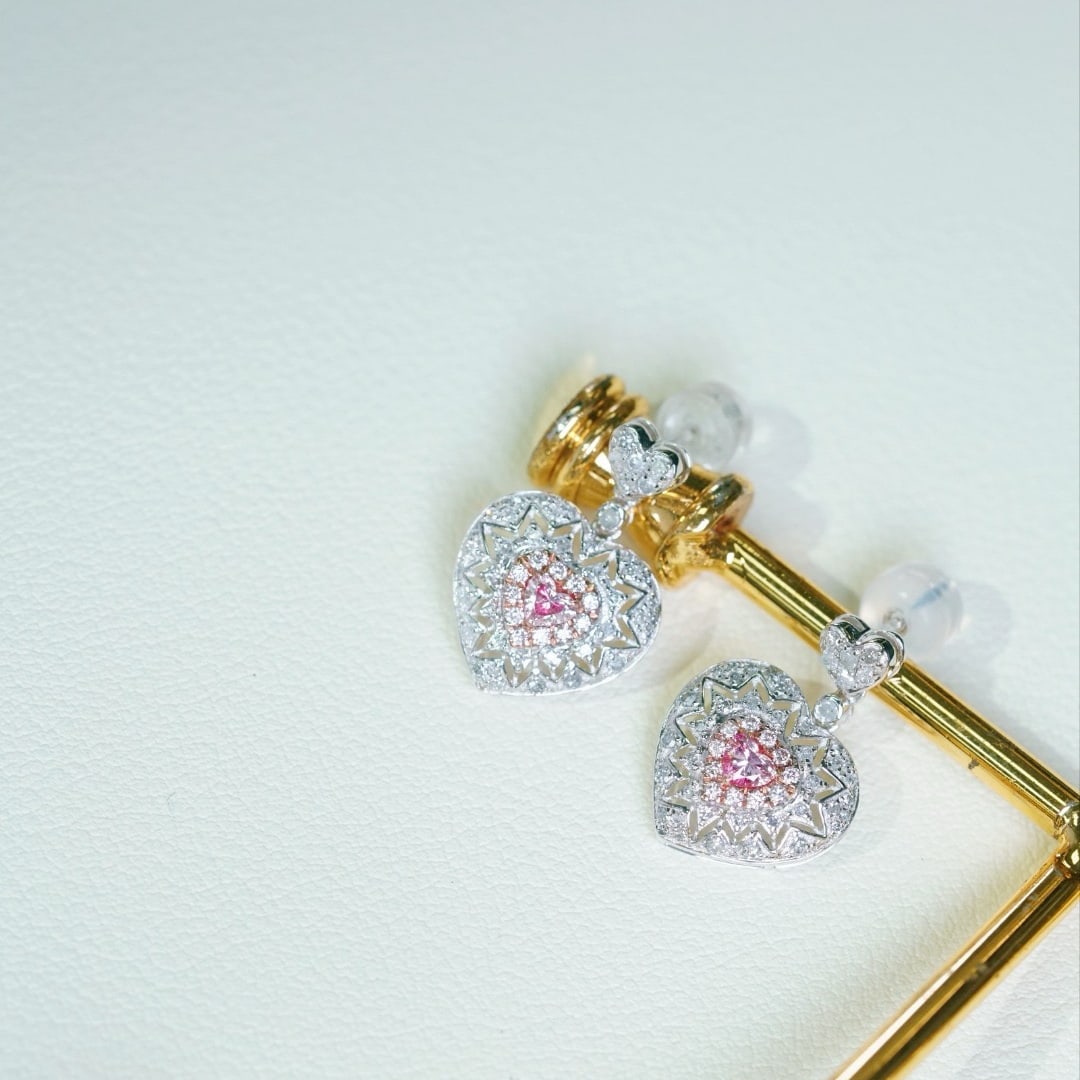 14k Gold 0.80 Ctw Natural Pink Diamond & Diamond Earrings - 7