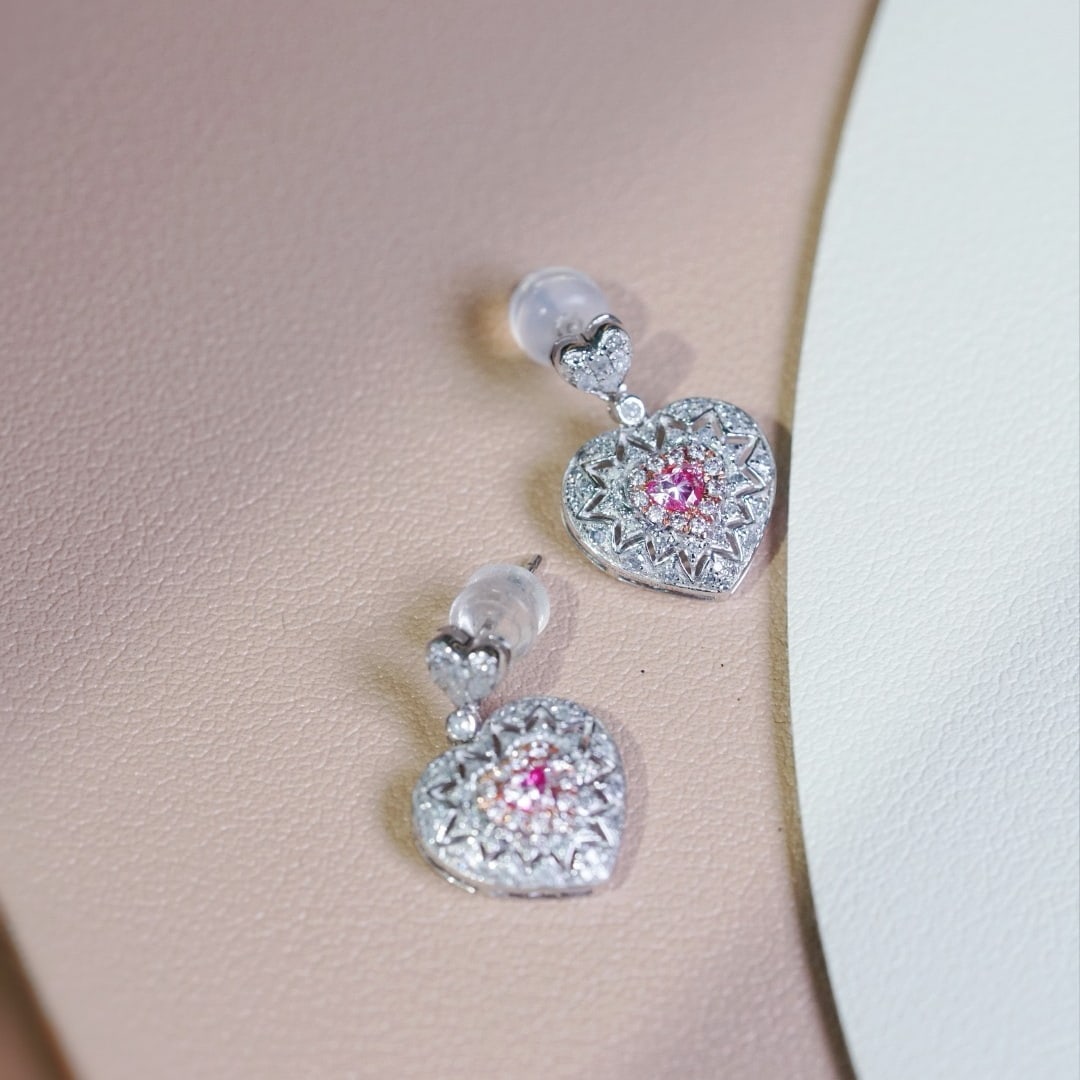 14k Gold 0.80 Ctw Natural Pink Diamond & Diamond Earrings - 8