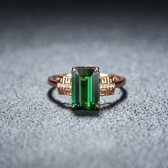 14k Gold 3.0 Ct Natural Tourmaline & Diamond Ring - 4
