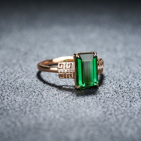 14k Gold 3.0 Ct Natural Tourmaline & Diamond Ring - 5