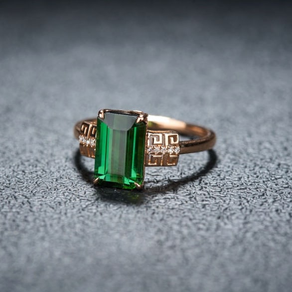 14k Gold 3.0 Ct Natural Tourmaline & Diamond Ring - 6