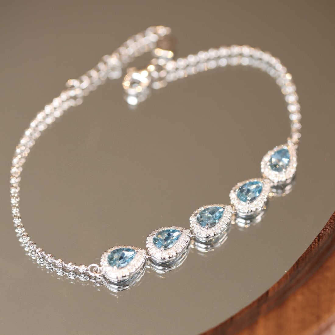 14k Gold 2.65 Ctw Natural Aquamarine & Diamond Bracelet - 2
