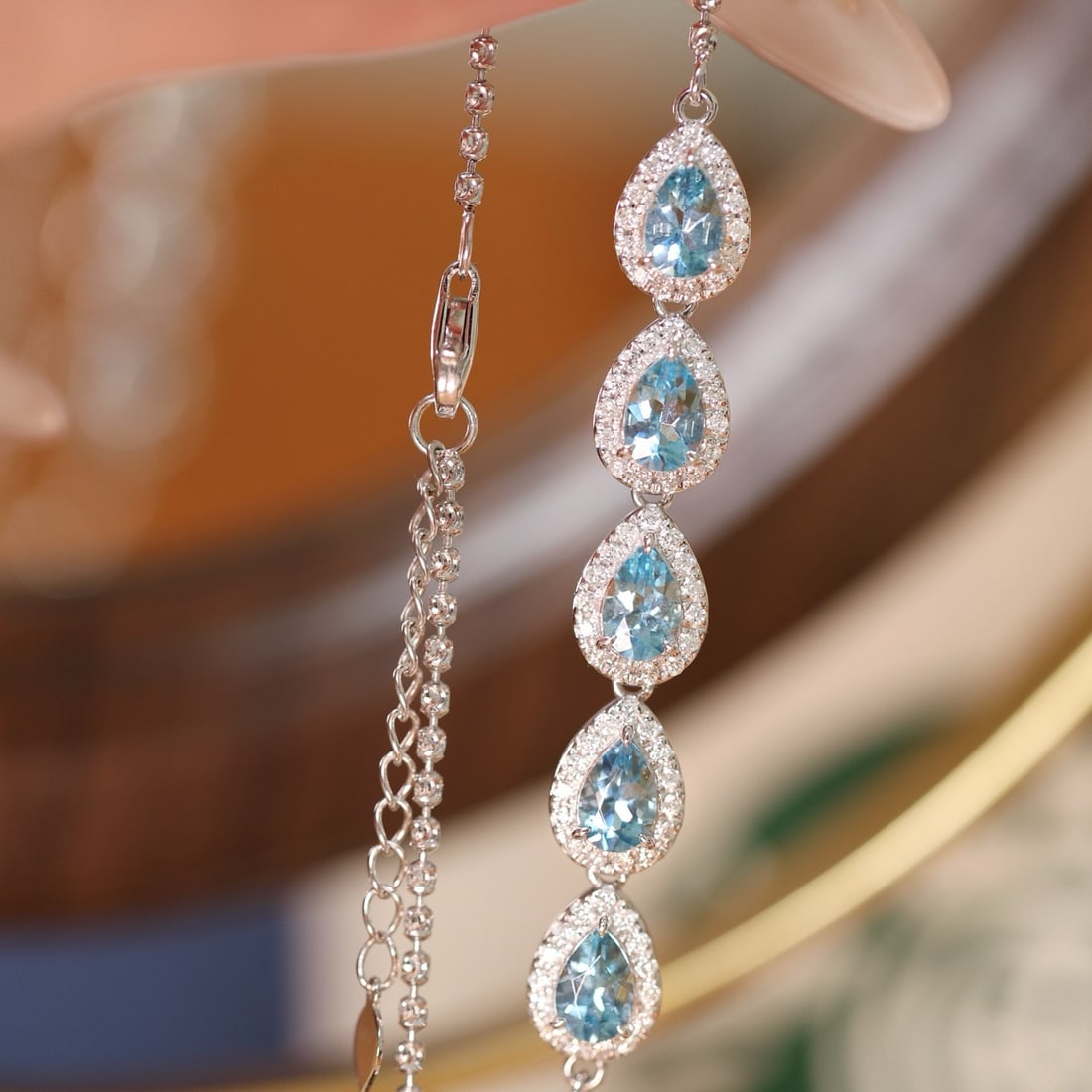 14k Gold 2.65 Ctw Natural Aquamarine & Diamond Bracelet - 6